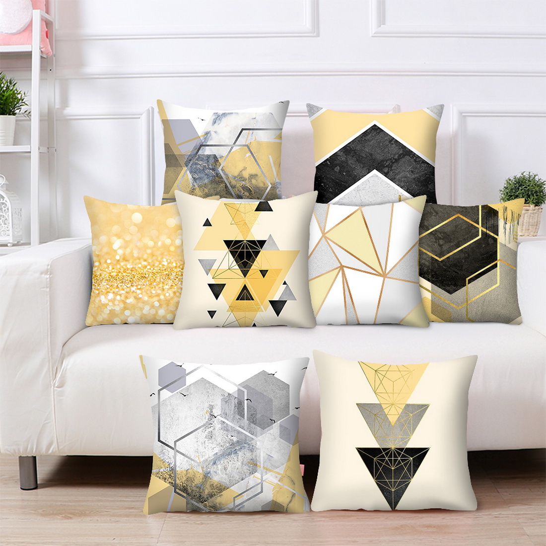 Boho Geometric Cushion Mustard Yellow And Grey Sofa Case Cover