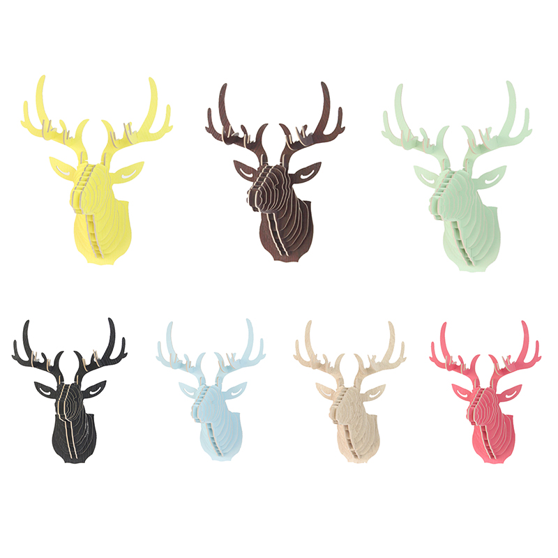 3D Wooden Puzzle Animal Wildlife Elk Deer Head Ornament Wall Hanging Home Decor