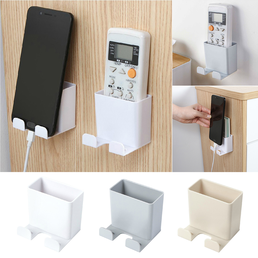Remote Control Storage Box Wall Mount Nail Free Phone Rack Plug Holder Container