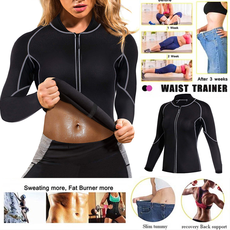 Women Hot Sweat Weight Loss Shirt Neoprene Body Shaper Sauna Jacket Suit Workout