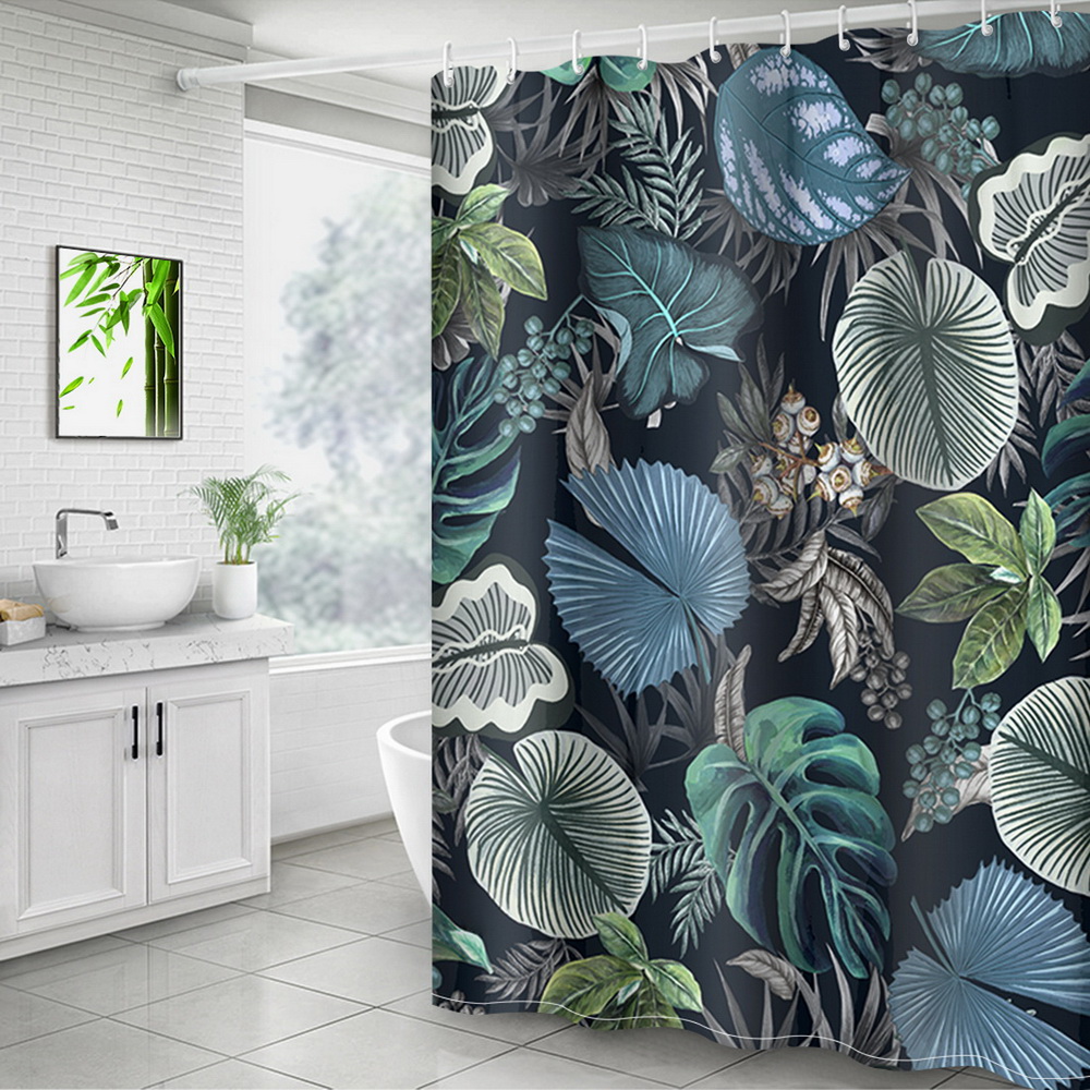 Tropical Plant Shower Curtain Thick Waterproof Bathroom Home Decor with 12 Hooks