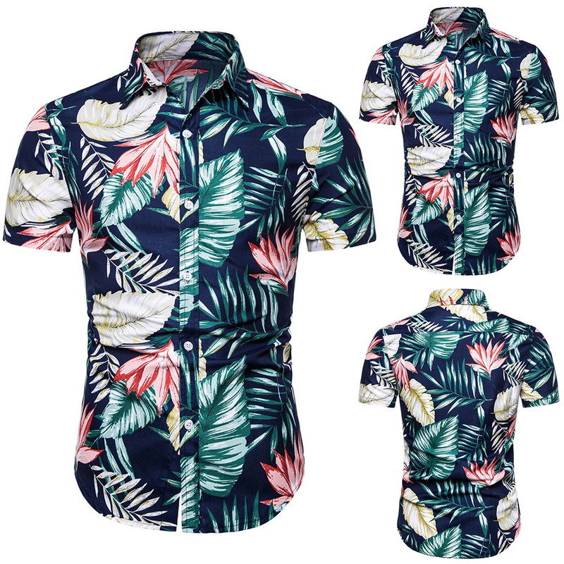 Palm Tree Print Hawaiian Shirt Men Fashion Summer Short Sleeve Shirt Men Casual Vacation Tops Shirts for Men