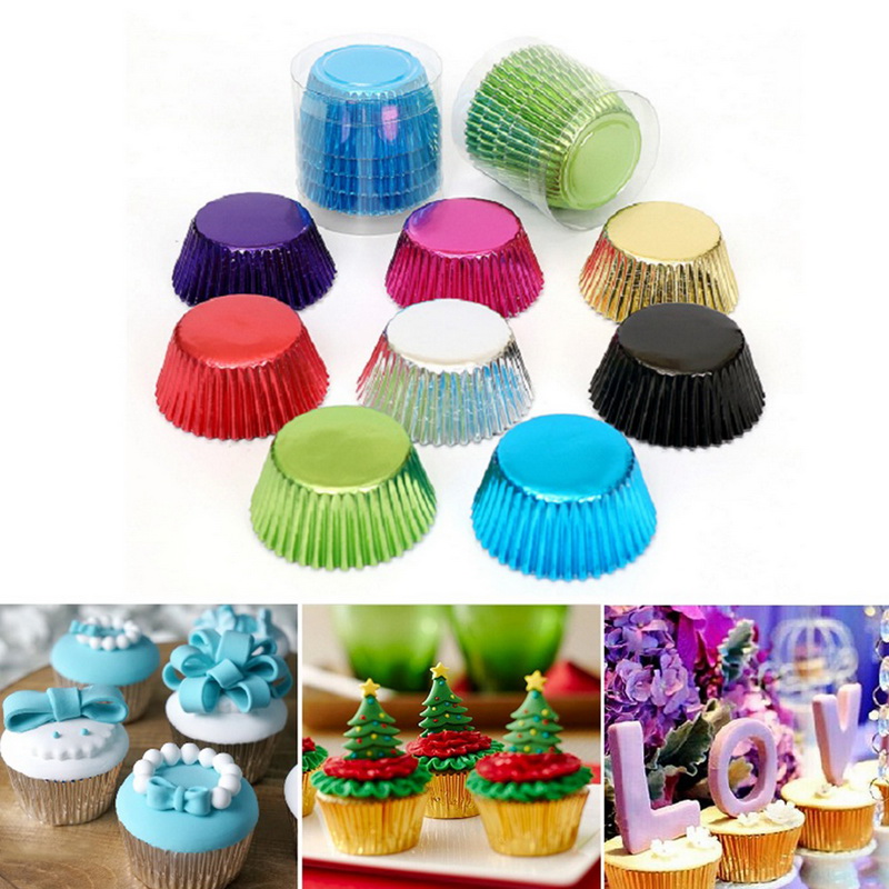 100pcs Aluminum Foil Muffin Cupcake Wrappers Cake Cup Wrap Wedding Party Decor