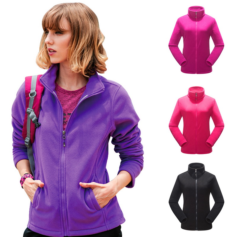 Women Full Zip Jacket Polar Micro Fleece Ladies Outdoor Sports Wear Coat Pockets