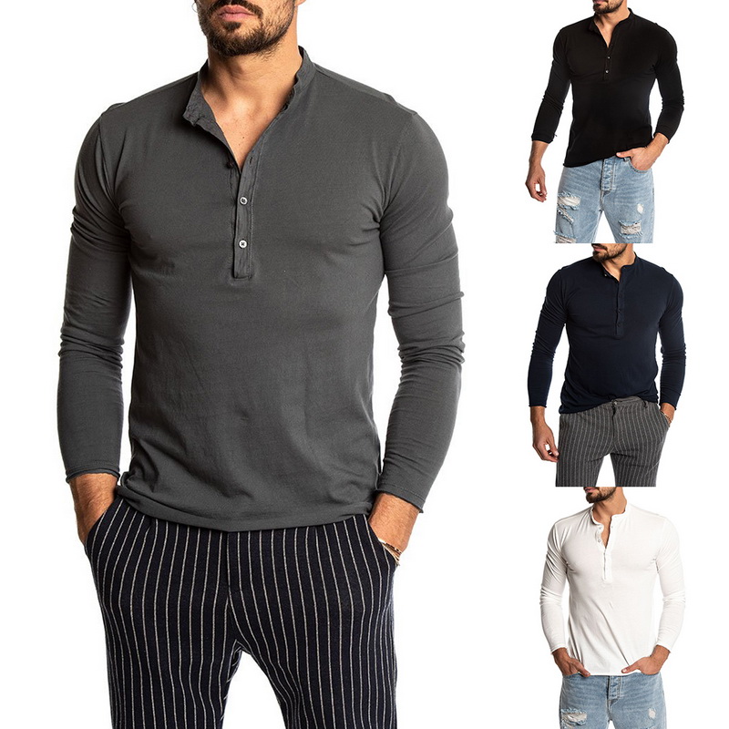 Yiwa Mens Casual Hooded Slim Long-Sleeved T-Shirt Men Casual Long Sleeve with Unique Style Button Solid Color Tops Blouse