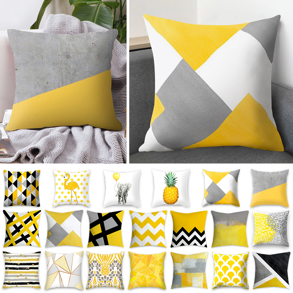 18 Geometric Yellow Cushion Cover Home Sofa Decor Square Pillow Cushion Cover Home Sofa Decor