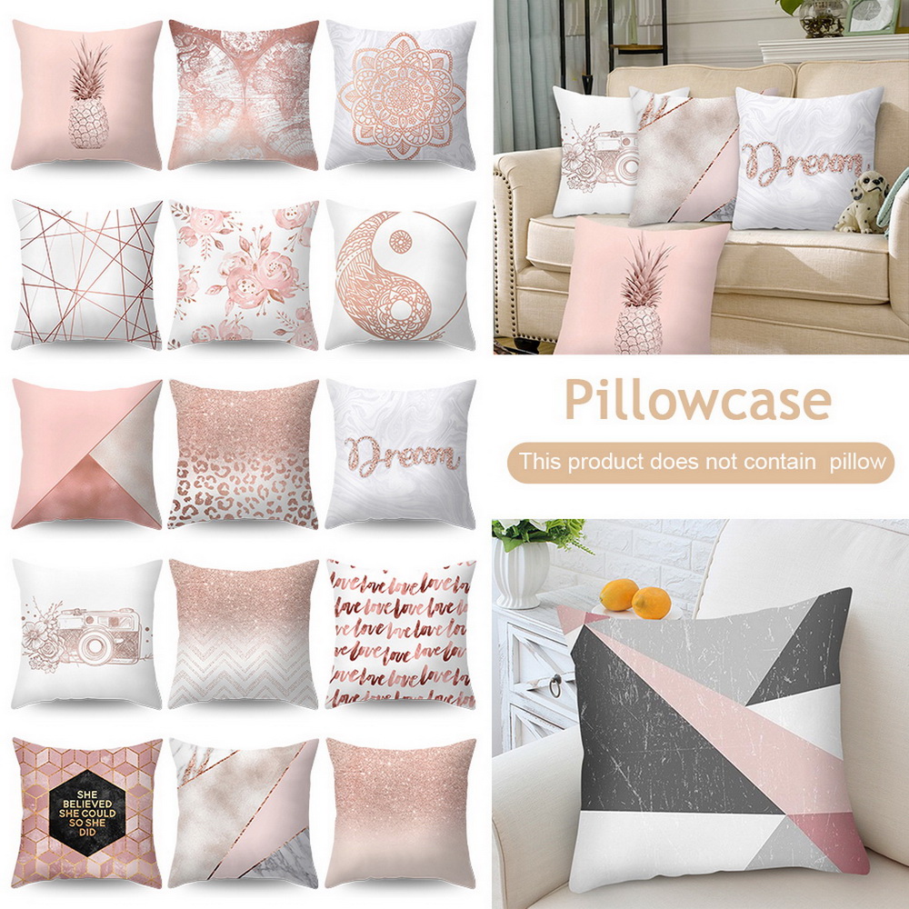 Rose Gold Cushion Cover Pink/&Grey Geometric Marble Pillow Case Sofa Room Decor H