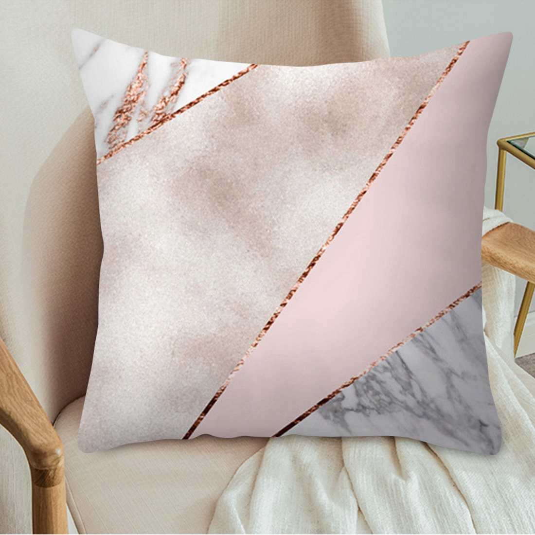 Rose Gold Cushion Covers Pink Grey Geometric Comfy Soft Pillow Case Sofa Home UK
