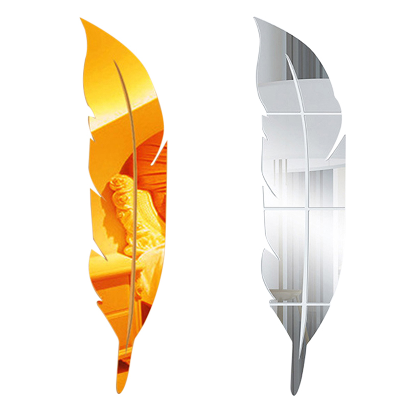 Feather Mirror Glass Tile Wall Stickers Decal Mosaic Room Decor Stick On