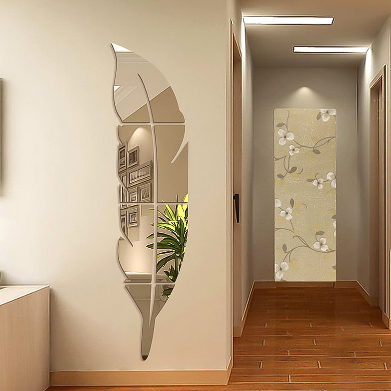 Feather Mirror Glass Tile Wall Stickers Decal Mosaic Room Decor Stick On