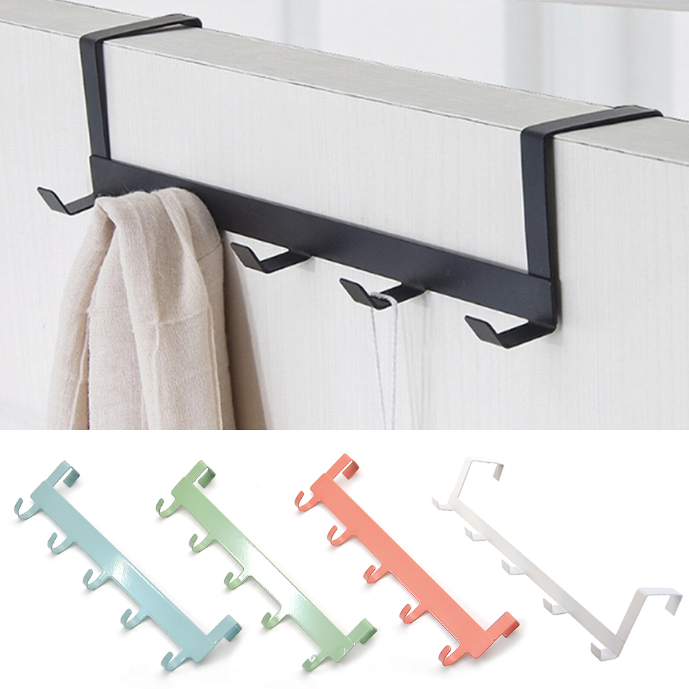 Over Door Hooks Metal Over Door Hanger Hooks Modern Black 5 Hooks Rack Organiser for Coat Key Bag