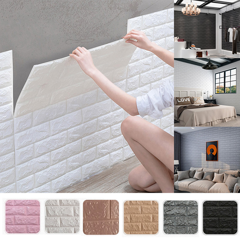 10Pcs 3D Brick Wall Sticker Self Adhesive  Panels Living Bedroom Decor