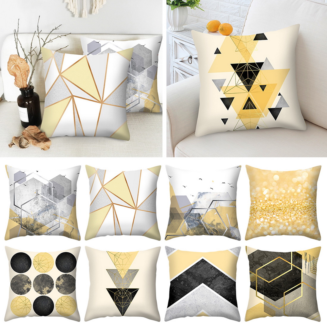 UK Boho Geometric Printed Cushion and Yellow Mustard Cover Pillowcase Sofa Grey*