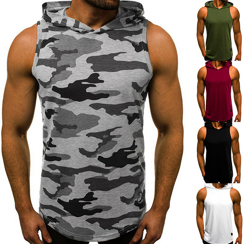 Mens Gym Sleeveless Top Vest Hoodie Bodybuilding Tank Top Muscle Hooded Shirt US