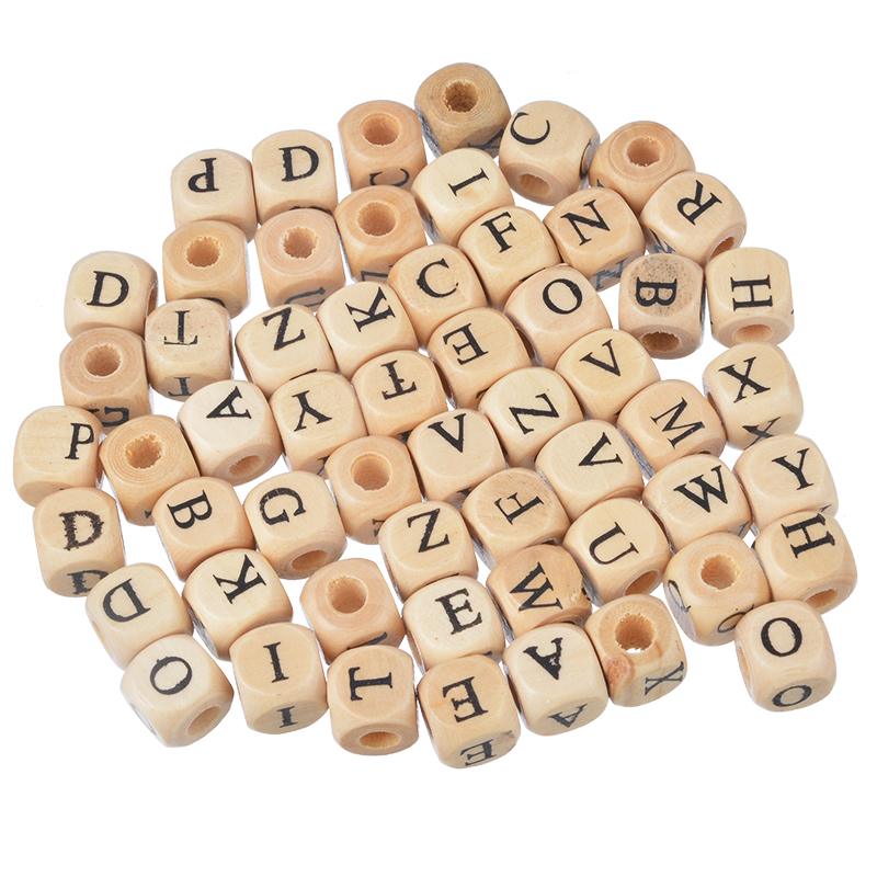 100PCs Natural Mixed A-Z Alphabet// Letter Cube Wooden Bead DIY Craft 10mm Hot