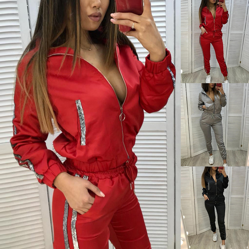 Womens 2Pcs Tracksuit Hooded Sweatshirts Pants Set Jogger Sport Gym Sweat Suit