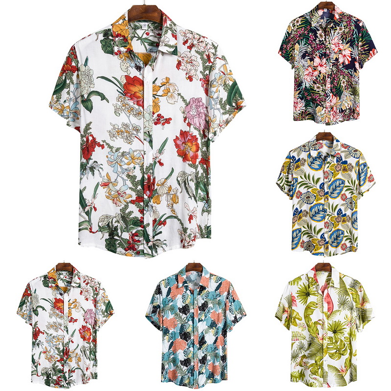 MSMIRROR Tree Printing Mens Hawaiian Shirt New Summer Floral Printed Short Sleeve Shirts