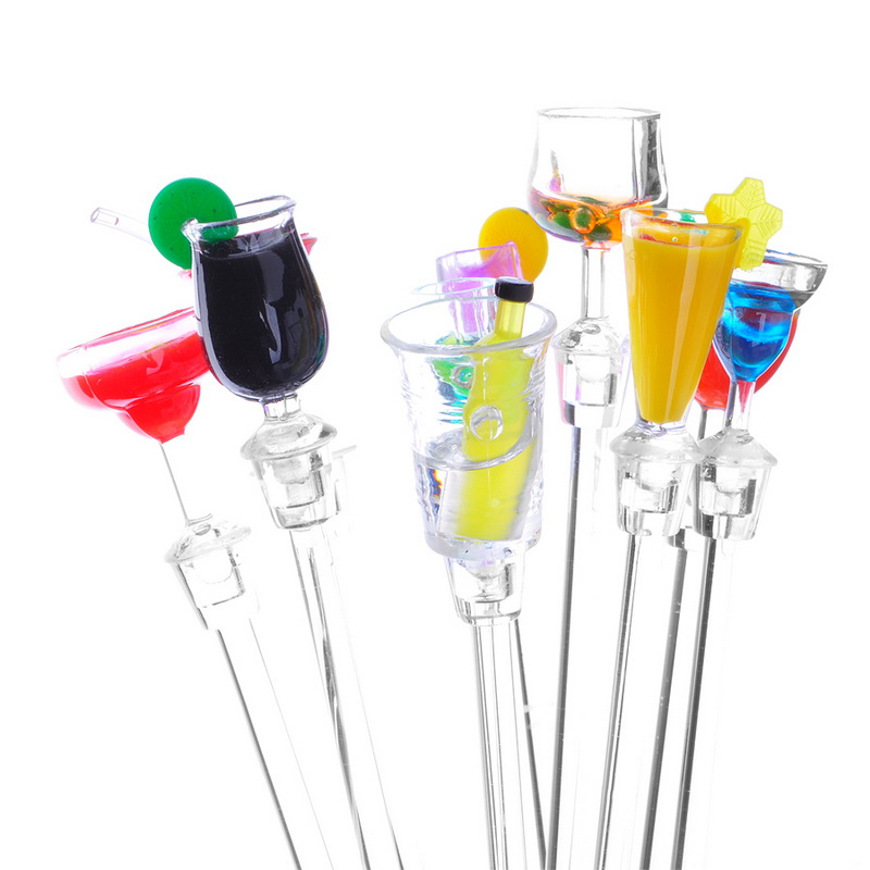 10x Cocktail Spoon Plastic Long Handle Bartending Mixed Tall Drink Stir