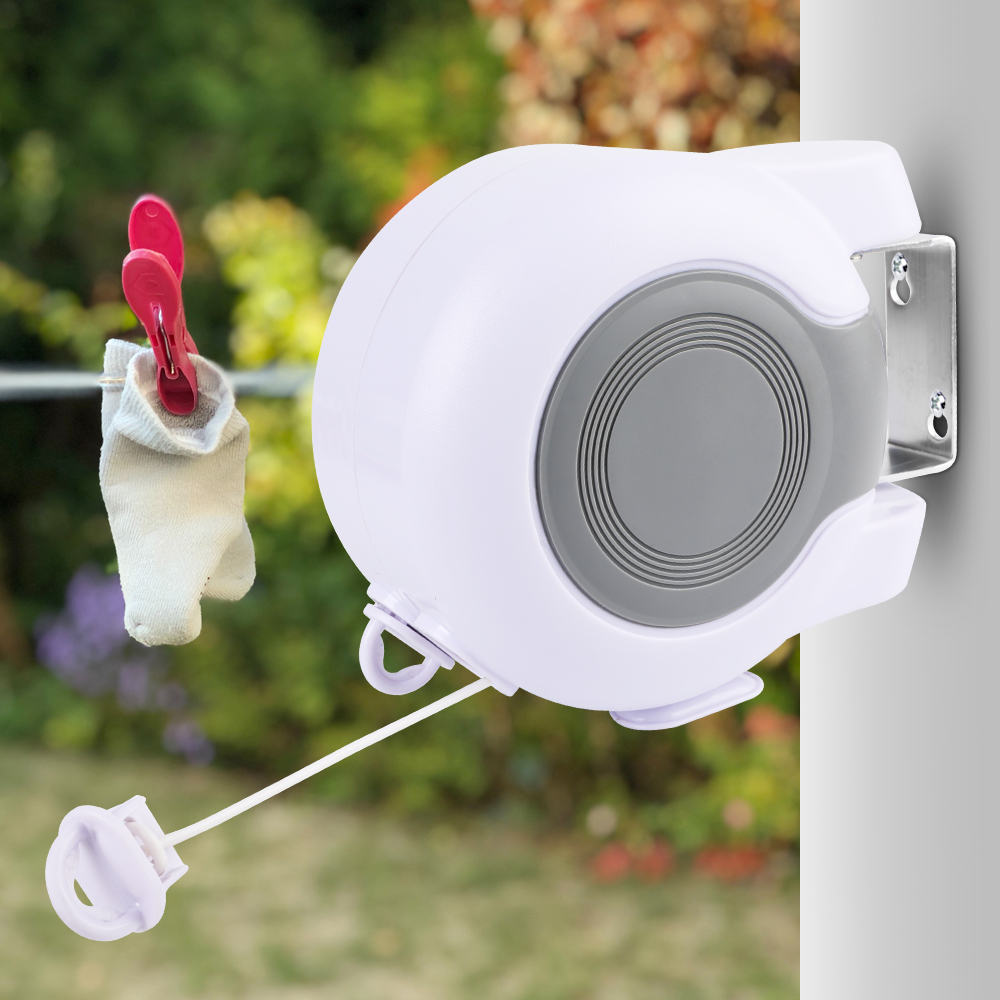 US Wall Mounted Reel Clothes Horses Airer Retractable Double Washing ...