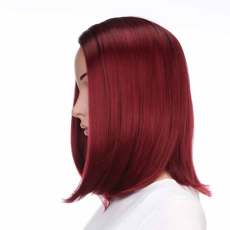 New Black Gradient Burgundy Double Color Headgear Wig Short Hair