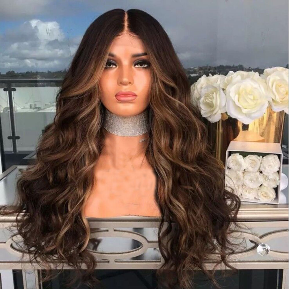 26 Ombre Brown Long Curly Hair Synthetic Layered Wavy Full Hair