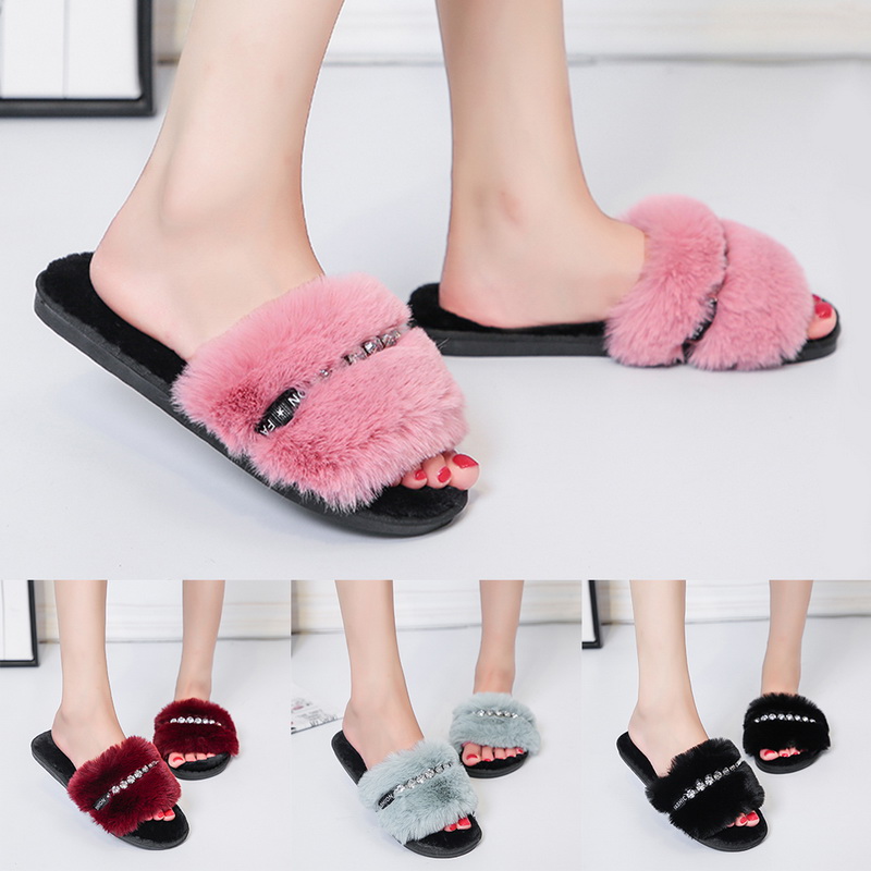 Neu Damen Hausschuhe Plüsch Pantoffeln Latschen Indoor Slipper mit Kunstfell