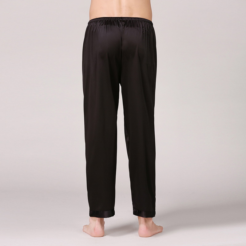 Satin Silk Pants Pajamas Bottoms Sleep Men Sleepwear Long Belt Soft Solid Color