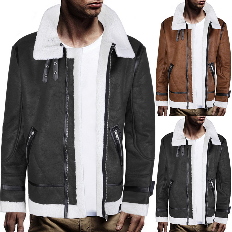 Men Coat Winter Leather Jacket Fur Parka Lined Thick Windproof Coat Winter Leather Jacket Fur Parka