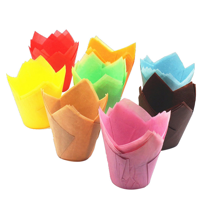 50pcs//lot Solid Wrapper Liners Cup Muffin Tulip Case Cake Paper Baking Cupcake