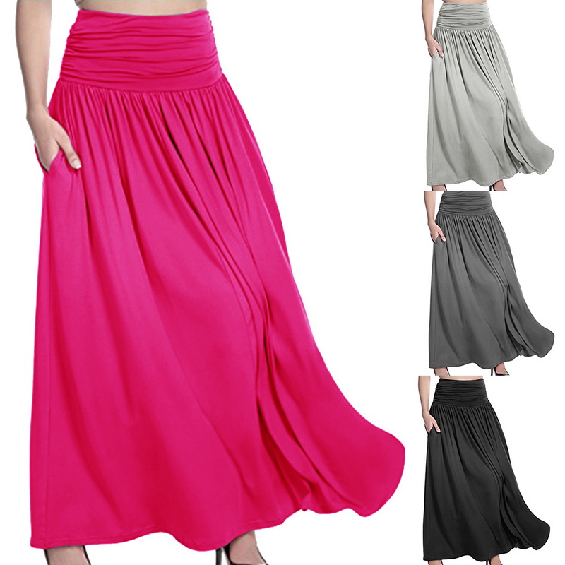 Details About Fashion Women Ladies High Waist Pleated A Line Long Skirt Front Slit Belted Maxi