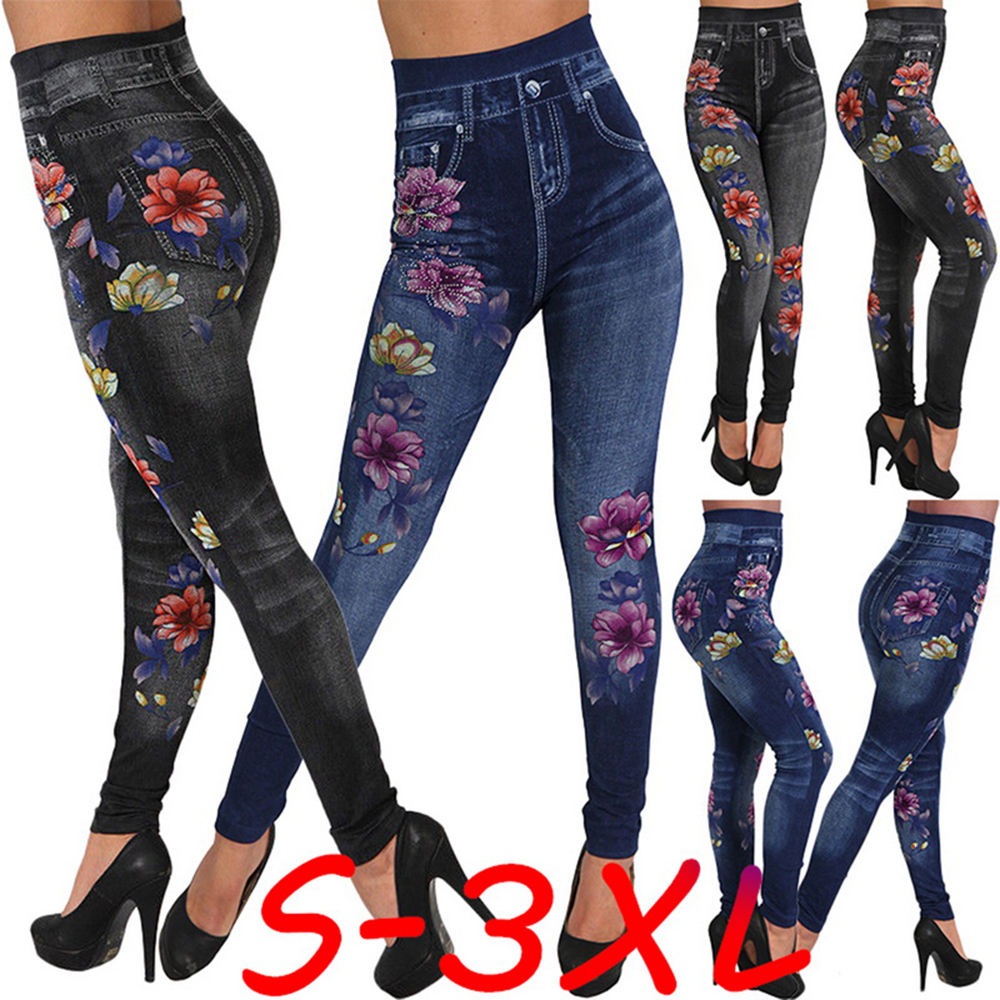 QMGOOD 2018 Plus Size 5XL Women's Jeans with Lace Floral