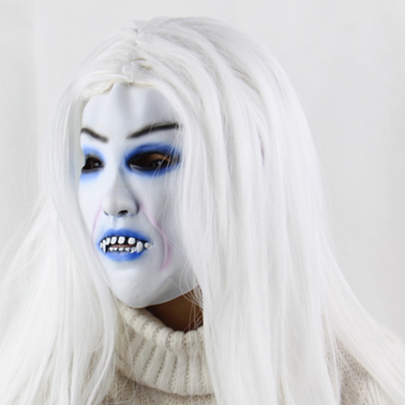 Halloween Cosplay Mask Horror Grimace Ghost Mask White hair latex