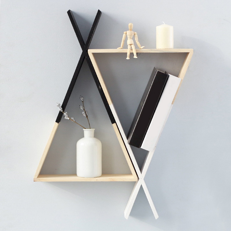 Details About Triangle Shped Wooden Wall Mounted Shelf Hanging Rack Storage Holder Home Decor
