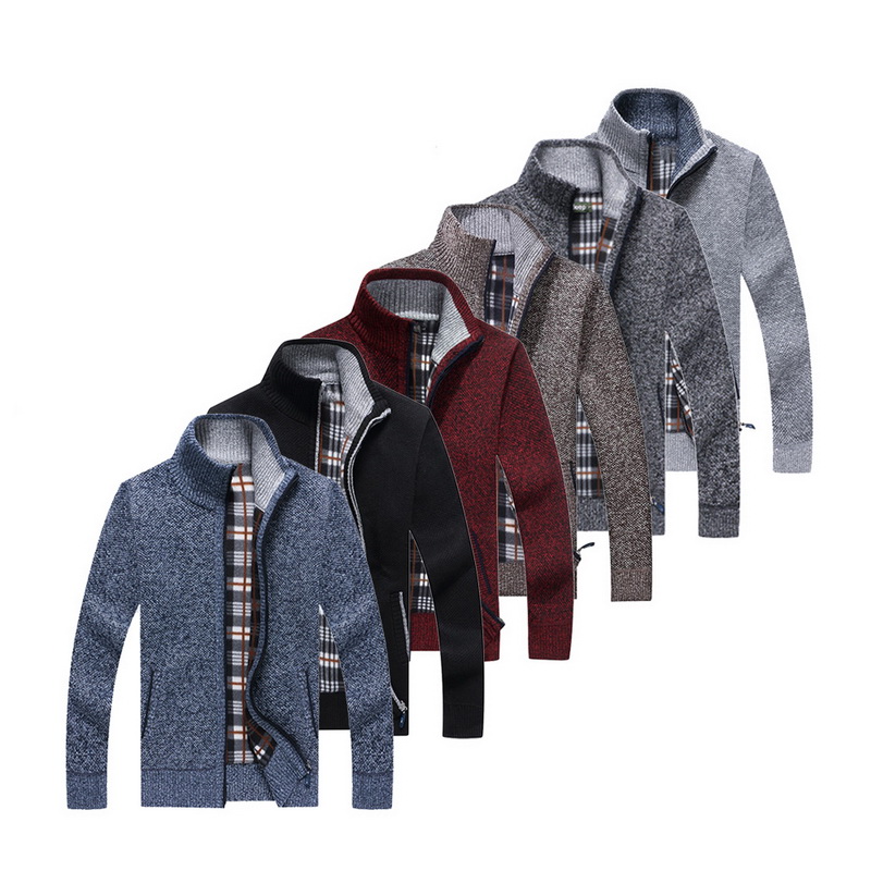 Men's Knitted Cardigan Full Zip Solid Color Thick Sweaters Slim Fit