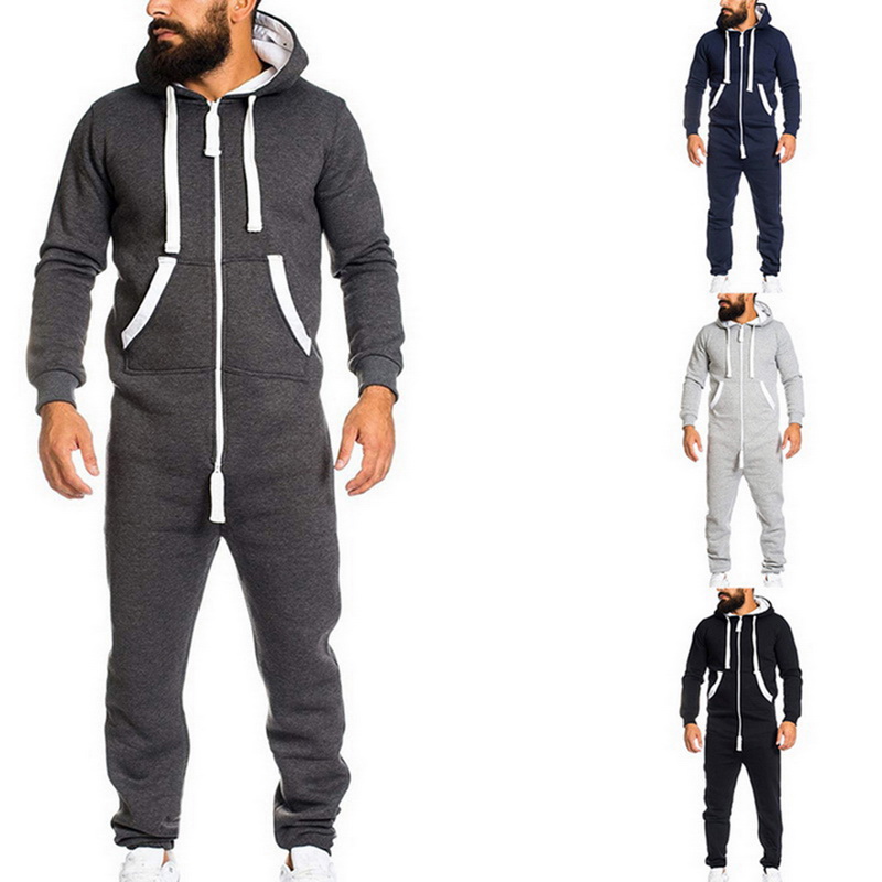 Casual Tracksuit Jumpsuit Men Overalls Sweatshirt Hoodies Pants Romper Clothing