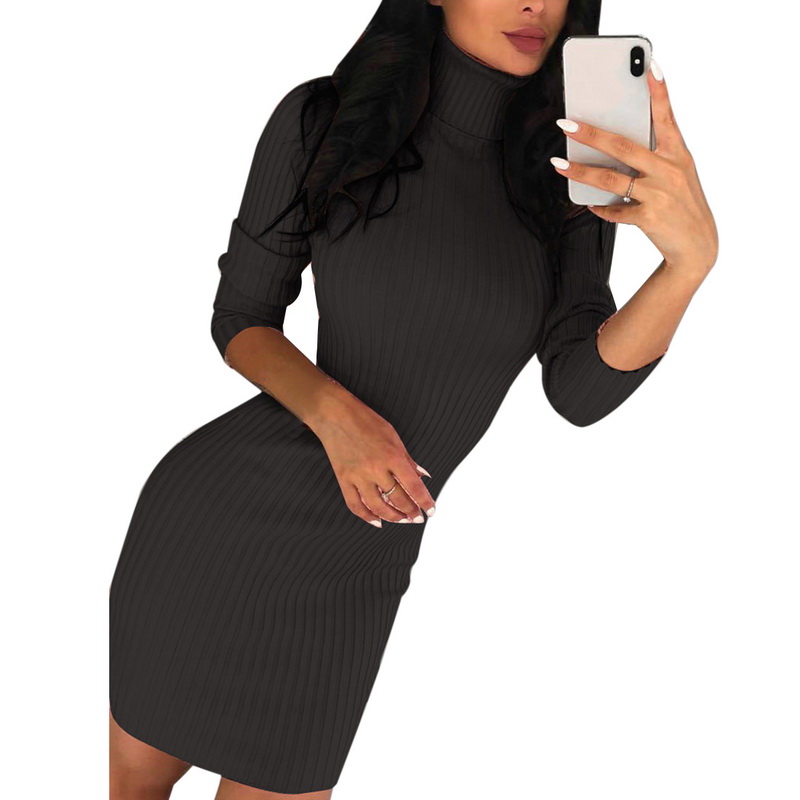 Women/'s Ladies Jumper Sweater Dress Winter Long Sleeve Wearwork Bodycon Knitted