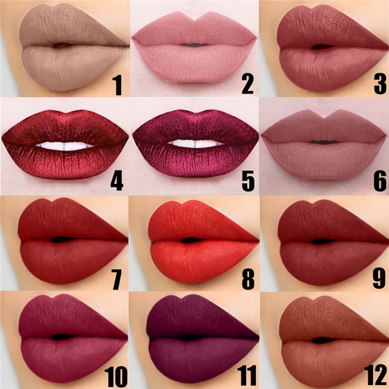 Details About Rouge à Lèvres 12couleur Longue Durée Waterproof Mat Cosmetic Lipstick