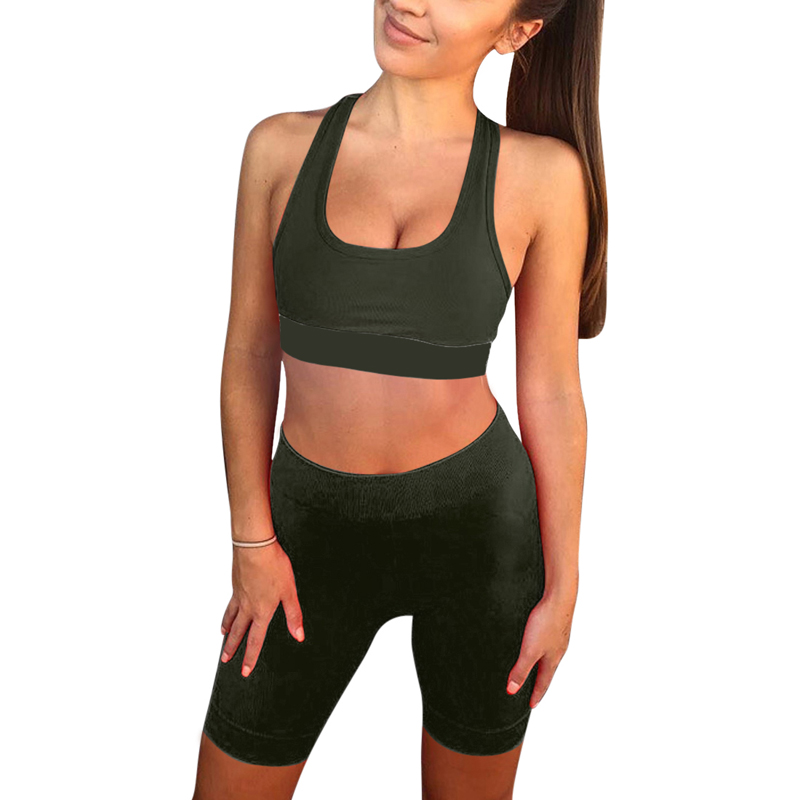 2pcs Women S Outfit Solid Color Suits Crop Tank Top Yoga