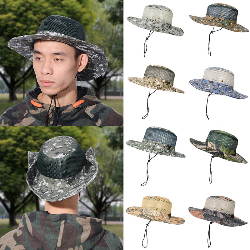 HaT HaT Men's Camo Hunting Fishing Boonie Hat Bucket Hat Wide Brim UV ...