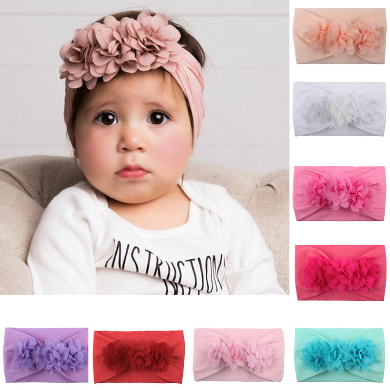 3PC 1Set Newborn Headband Elastic Flower Kids Baby Girls Hairband Bowknot Turban