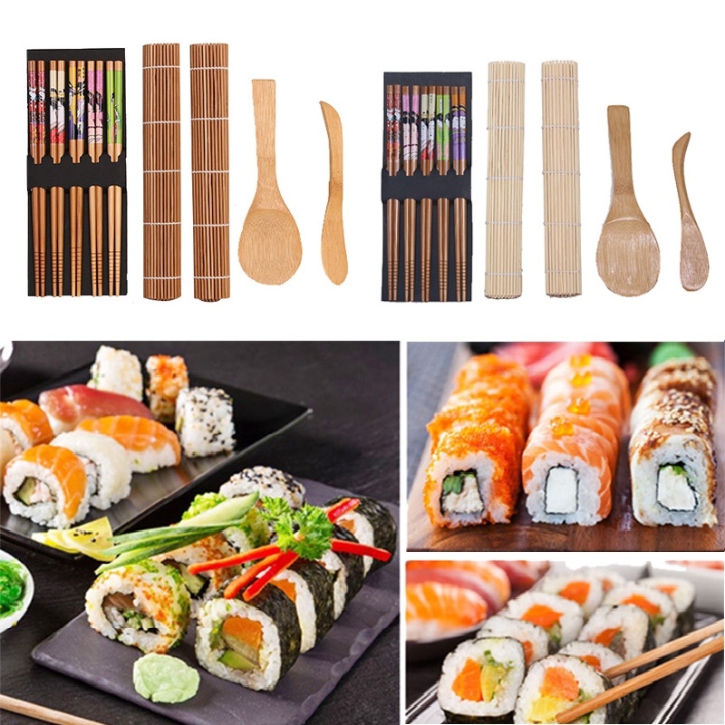 Diy Sushi Maker Set Bamboo Sushi 5 Mats Rolling 2 Included Kit