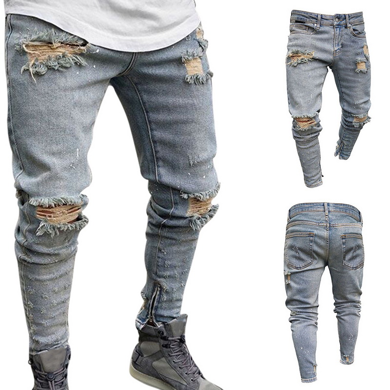Men's Jeans fashion mans boys skinny denim jeans pant trousers ripped ...