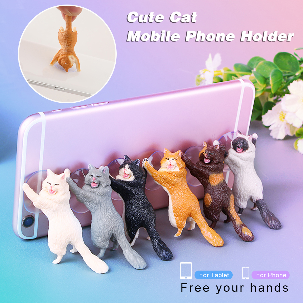 Funny Cat Cell Phone Holder Desk Car Stand Mount Sucker Cup