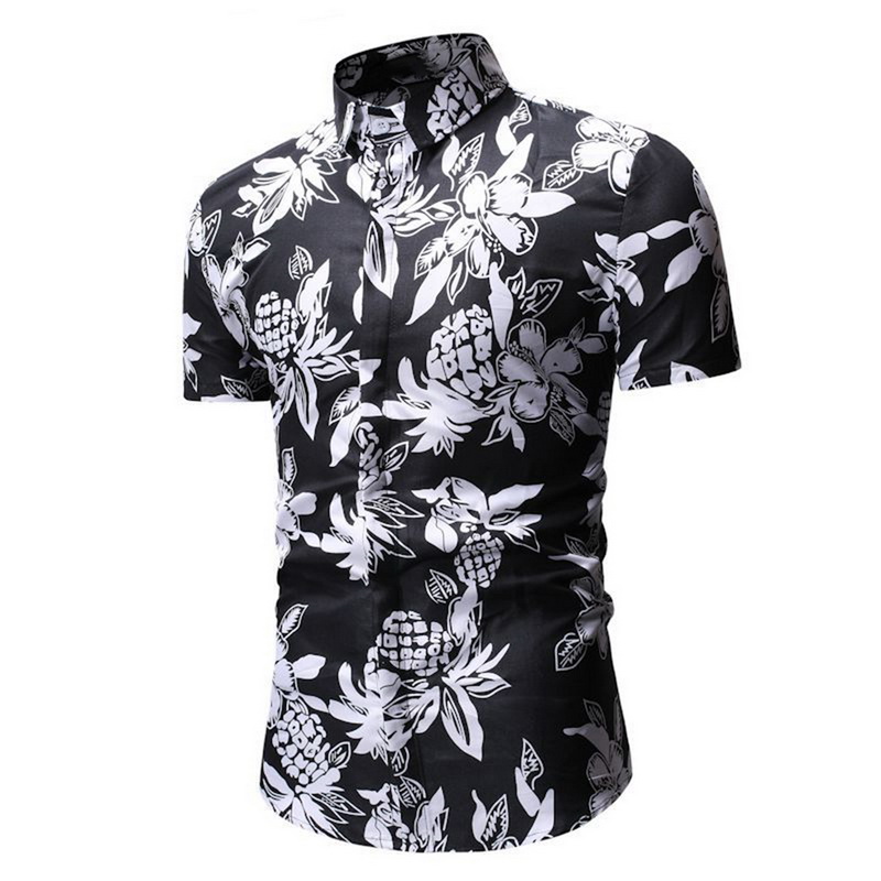 Men Hawaii Short Sleeve Button-Down Shirt Slim Fit Casual T-Shirt Floral Tops LO