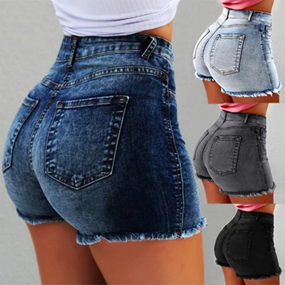 Women Vintage Ripped Distressed High Waist Denim Shorts Jeans Hot Pants Trousers
