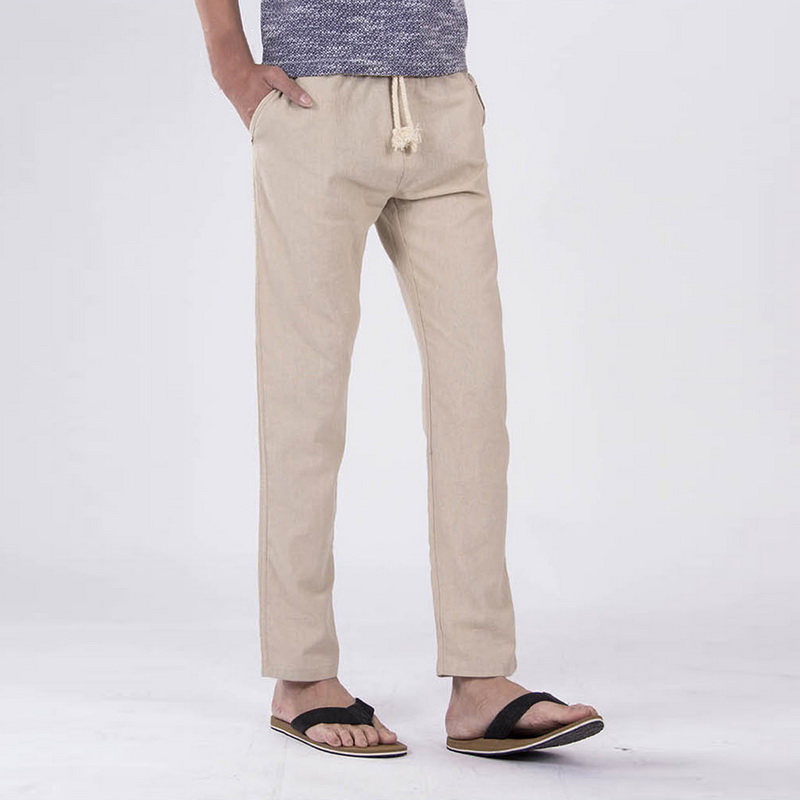 Men Summer Linen Loose Trousers Casual//Travel Beach Rope Tie Drawstring Pants GI