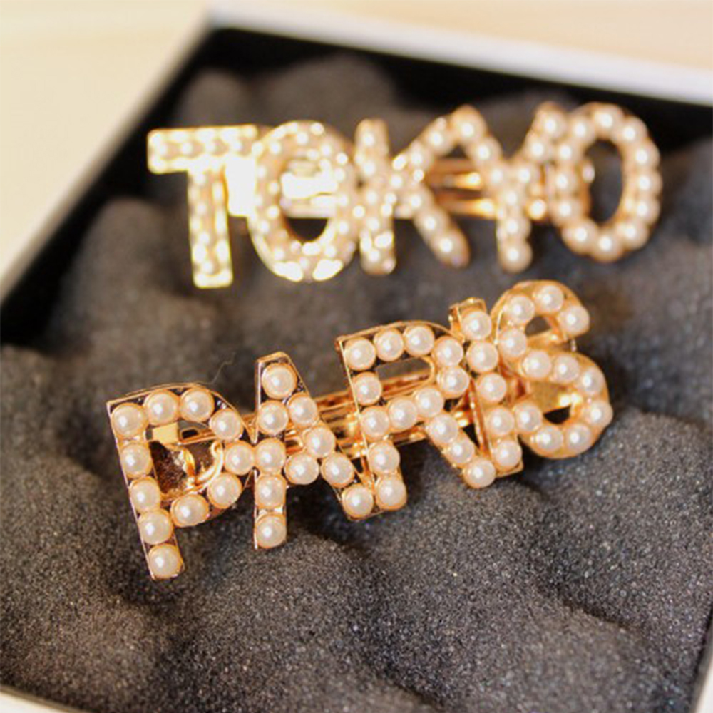 Women/'s Girls Pearl City Letters Hair Clips Hairpin Pearl Slide Grips Barrette