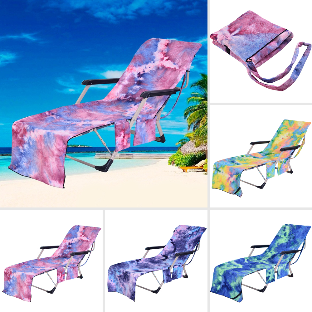 Beach Lounger Chair Cover Towel Sunbath Chairs Absorbent Mat Carry With Pockets