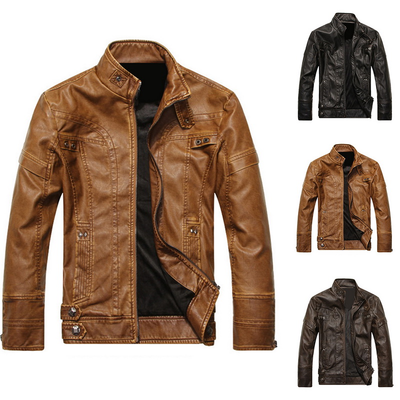Details About Men S Faux Leather Biker Motorcycle Jacket Stand Collar Racer Distressed Coat Uk