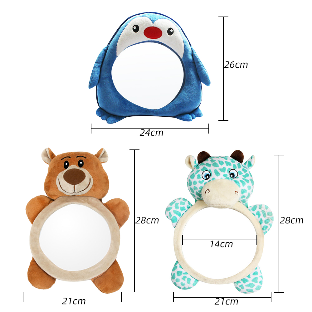 Cartoon Plush Bear Adjustable Baby Car Back Seat Mirror Kids Safety View Monitor